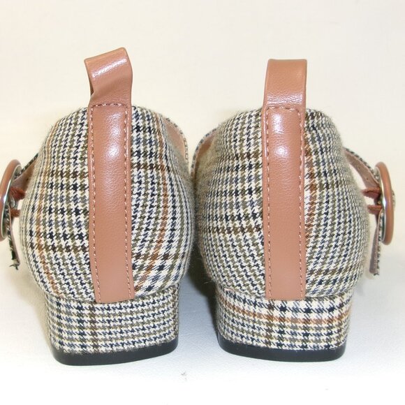 Neutral Tan Black & Green Houndstooth Check‎ Plaid Mary Jane Pump Shoes 6.5 - Picture 4 of 6